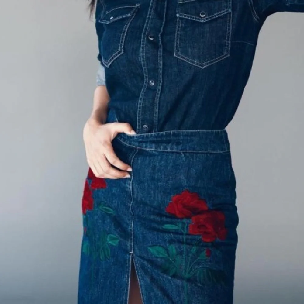 Adam selman New York 2017 Embroidered Denim Skirt